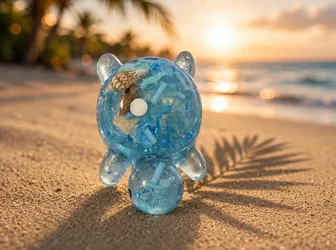 Handmade Resin Turtle — Light Blue with Abalone Shell & Confetti, Glow, 2 in