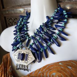 Antique Afghan Amulet Box pendant W/Lapis Lazuli And Turquoise Beads Necklace 