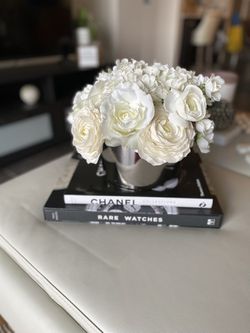 Round Silver Vase White Rose Centerpiece  Thumbnail
