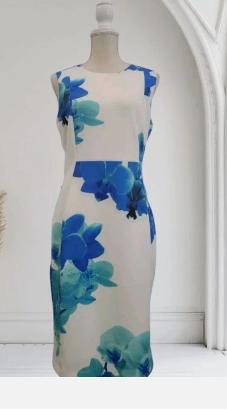 Calvin Klein Blue Floral Dress White