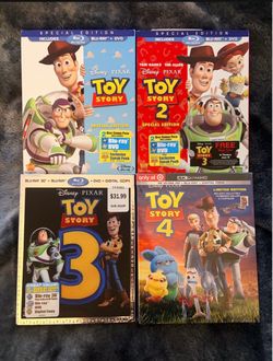 TOY STORY 1, 2, 3, 4 BLU RAY LOT, 3D AND 4K