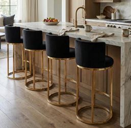 Black and Gold Counter Height Velvet Bar Stools Set of 4