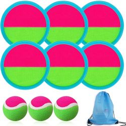 Toss and Catch Ball Game Set, Catch Game Toys with 6 Paddles and 3 Balls