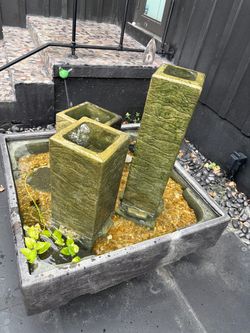 Henri Studio Modern Concrete 3 Column Water Fountain  3’ x 3’