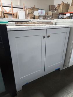 36-Inch Gray Bathroom Vanity with Marble Top
