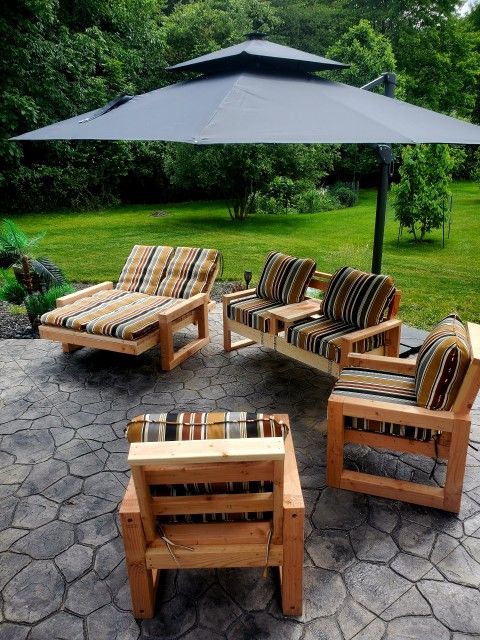 New set of 2 solid wood patio chairs, $399 each