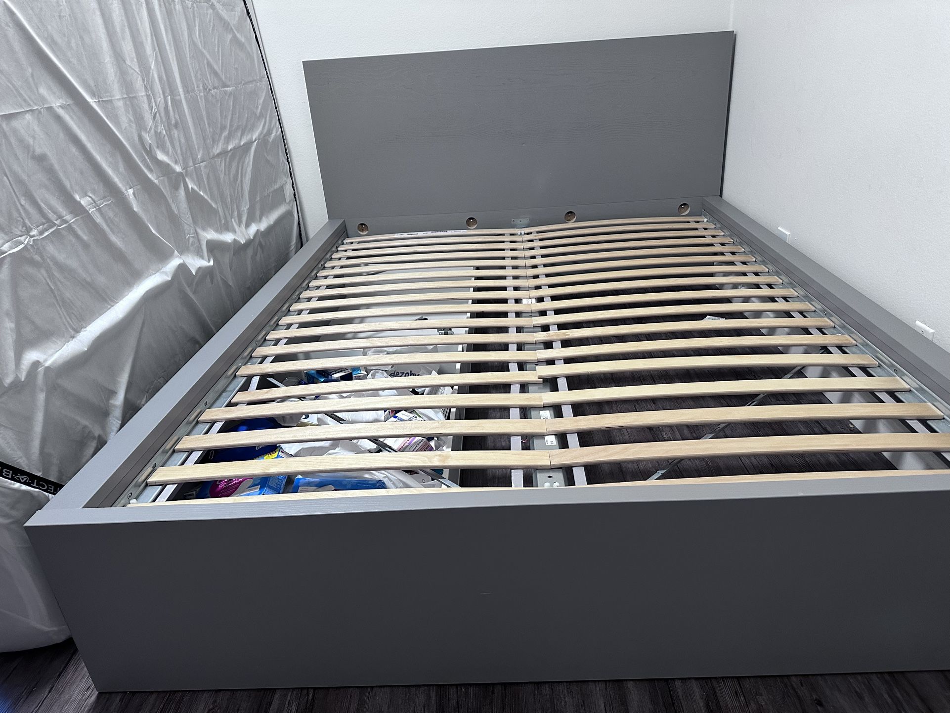 Ikea high bed frame Ikea MALM bed Queen Size with 2 storage drawers/boxes without mattress