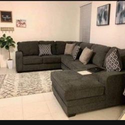 U Shape Huge Dark Slate Sofa  Sectional✨ Fastest Delivery ✅ Brand New☄️