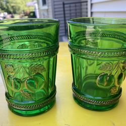 DARK GREEN WITH GOLD ETCHINGS AND TRIM JUICE GLASSES
