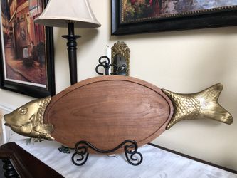 Dazzling Wood Brass Fish Shape Tray -pending
