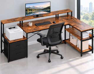 New 66” Reversible L Desk + Storage + LED