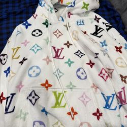 XL Custom White Multi-Color LV Monogram Hoodie