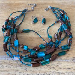 16” Bead Necklace And Earring Set