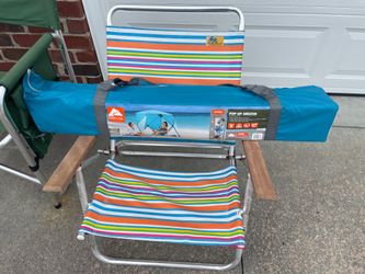 New Ozark Trail 82" x 70" Pop Up Beach Shelter, with UPF50+ Protection, Blue.
