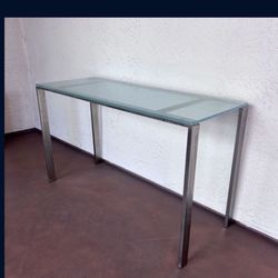 One Beautiful Thick Frosted Glass and Metal Table 