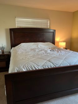 Kingsize solid wood bed with night stand EXCLUDING mattress.