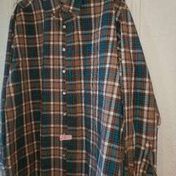 CinchMen's sz LG turquois/Brown/White Plaid Button Down shirt 
