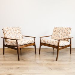Vintage Danish Afromosia & Cane Lounge Chairs by Hans Olsen