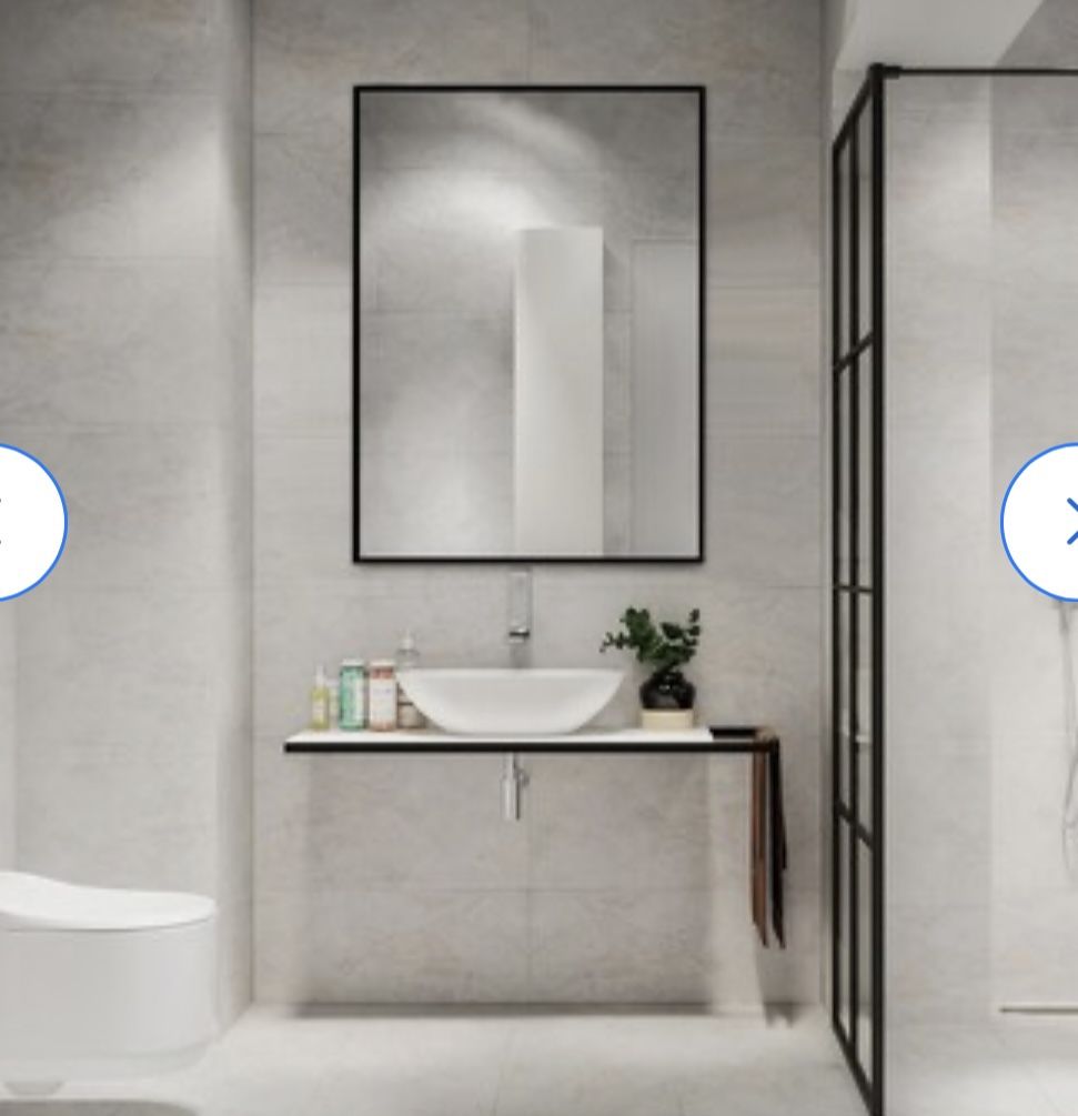 PS Frame Wall Bathroom Mirror 23.6-in W x 31.5-in H Black Framed