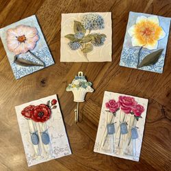 Vintage Lot of Decorative Floral 3D Resin Art - 5 Wall Plaques and 1 Wall Hook