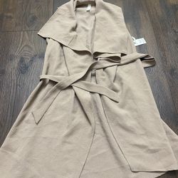 NEW Womans Khaki Cardigan Duster Forget It’s Belt Size Small Primi #15