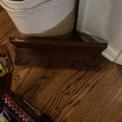 Small Wood Shelf With Hooks