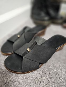 Black Wedge Slide Sandals – Size 7