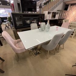 Antoine Light Pink White Glass 5-piece Dining Room Set 