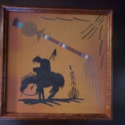 Native American Indian Vintage Collection Sand Rock Art Painting  Native American Indian  End Of Trail And A Rattler 