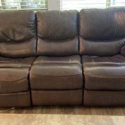 Leather Reclining Couch + 2 End Tables