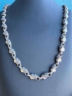 925 Solid Sterling Silver Angry Skull Beads Link Death Necklace Chain 25” 8.5mm