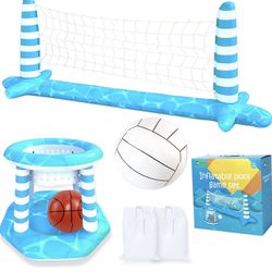 Inflatable Pool Volleyball Net Basketball Hoop Swimming Pool Toys Set 
