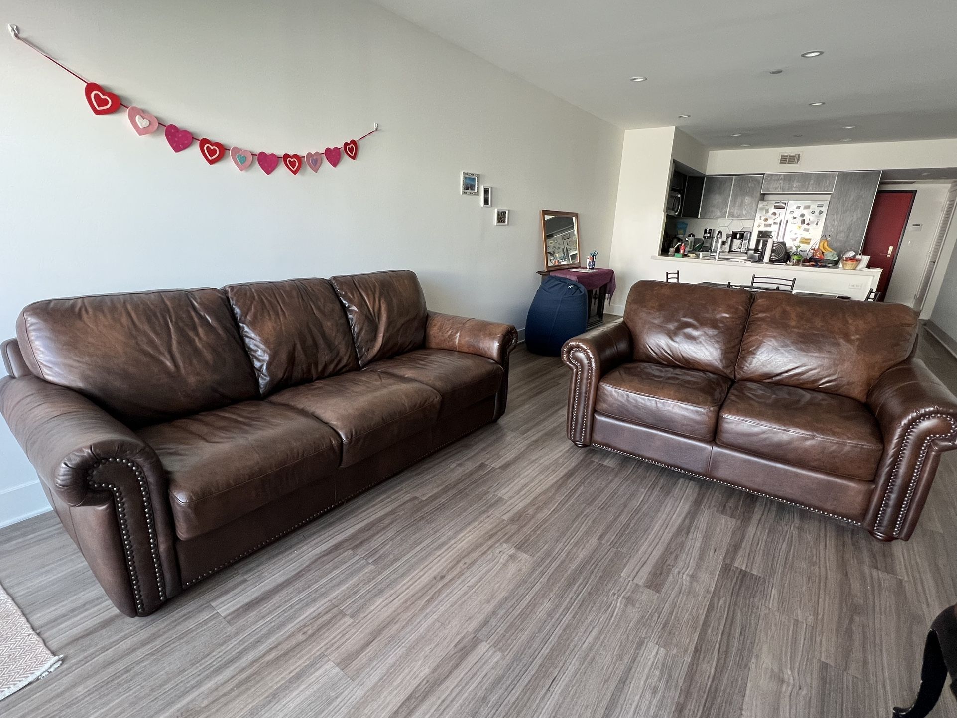 Brown leather couch set