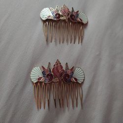 Set of 2 Vintage Cloisonne hair combs