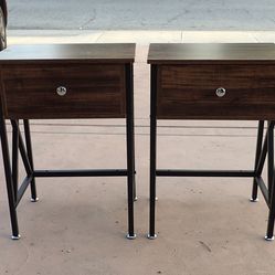 Pair of Wooden Nightstands Brown and Black