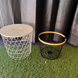 storage baskets bins metal black wood handles white ikea ottoman lid 