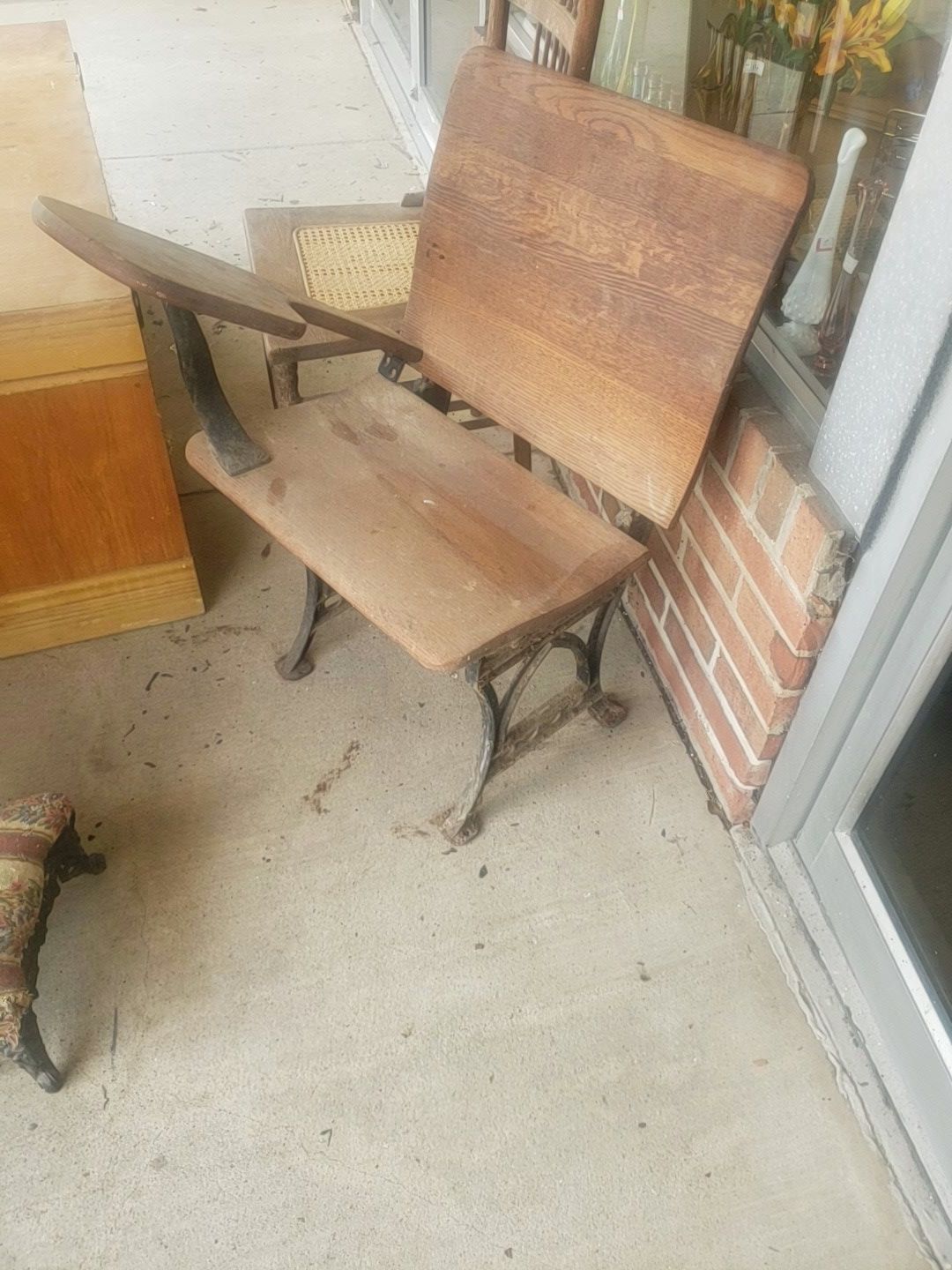 Antique school desk\chair castiron