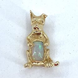 14K Yellow Gold Dog Pendant with Opal