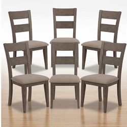 Set of 6 Gray Ladder-Back Dining Chairs – Modern Farmhouse Style