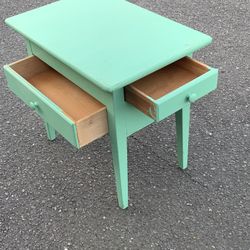 Teal Drexel Side, End Table, Kitchen Island W/ Side Dovetail Drawer, Middle Double Sides Drawer