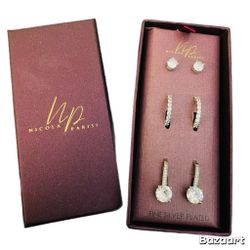 Nicola Parisi Cubic Zirconia Jewelry Trio Earring Fine silver plated New