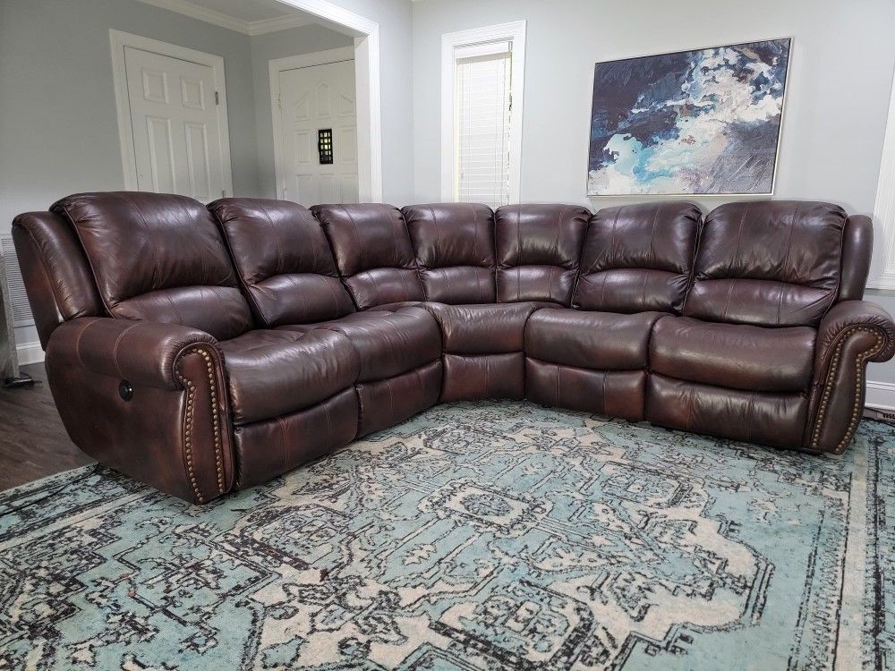Leather Power Recliner Sectional Couch