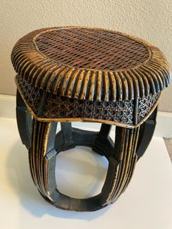 Side table or plant stand wood and wicker