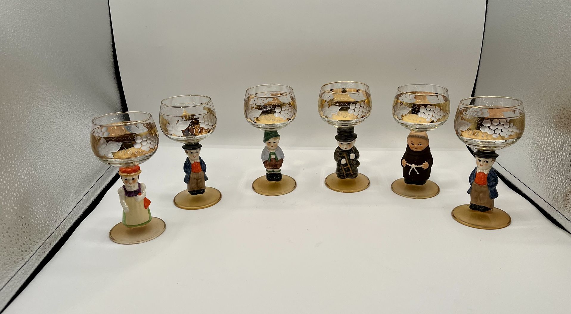 Vintage Goebel Hummel Figurine Wine Glasses Handprint Bavaria Set Of 6