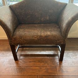 Large Chair Vintage Hunting Scene Fabric 