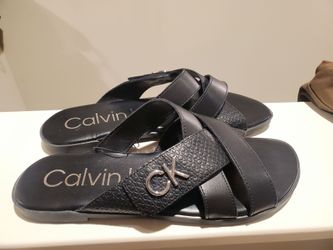 New Calvin Klein Katie Black Criss-Cross Slide Sandals Women's Size 9