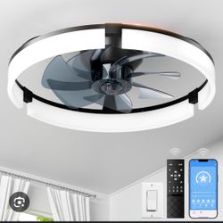 Ceiling Fans with Lights and Remote, 3000K-6500K Dimmable Flush Mount Fan Light, 6 Speed Quiet Reversible Motor, APP & Remote Control, Low Profile Fan