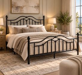 Queen Metal Bed Frame with Classical Headboard and Footboard, Black
Platform Bed with Sturdy Metal Slats Support, Adequate Under Bed Storage, No Box S