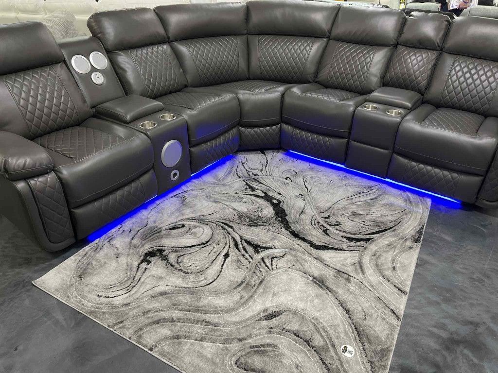 SUPER POWER BRAND NEW BLACK LEATHER RECLINING SECTIONAL SAME DAY DELIVERY