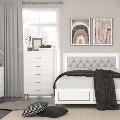 Brand New 4PC Sleek White Bedroom Set with LED Lighting in the Headboard